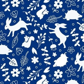 Folk Art Woodland - Cute and Funky Animal Silhouettes on Ultramarine Blue