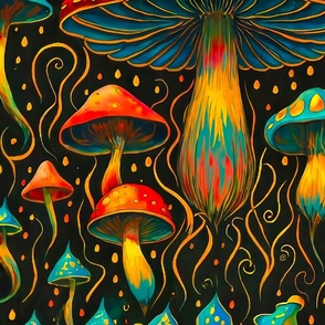 Neon multicolor mushrooms