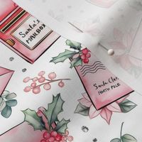 Whimsical Dear Santa letters &  letterbox with Christmas Flowers over White background