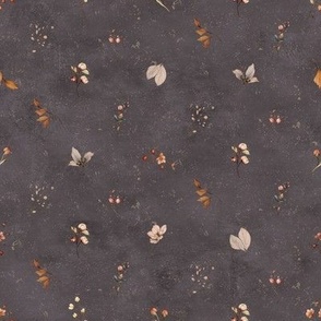 Textured plastered background with dainty watercolor flowers in Moody Brown