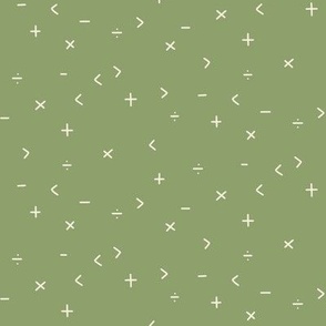 Tiny Math Symbols Multiplication Division Addition Subtraction Blender Print Cream on Green