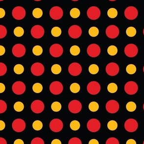 XS ✹ Red and Yellow Geometric Polka Dots on a Black Background