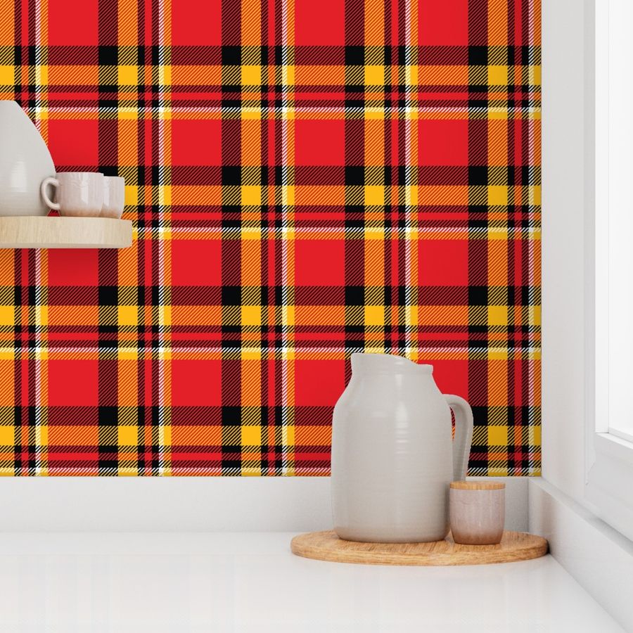 (L) Red Black and Yellow Plaid Tartan - Traditional College Dorm Room