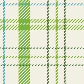 Preppy Plaid Tartan in Cream, Lime and Forest Greens, and Light Blue