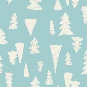 Vintage Modern Christmas Tree Scatter Pattern in Cream and Baby Blue