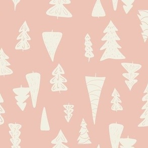 Vintage Modern Christmas Tree Scatter Pattern in Cream and Rose Quartz Pink