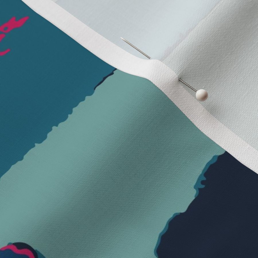 Textured Lines Teal, Bright Pink and Navy Stripes Patterned Fabric and Wallpaper