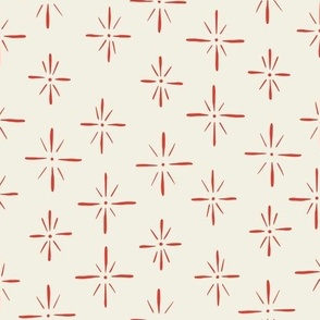 Vintage Sketchy Stars Pattern in Cherry Red and Ivory. 