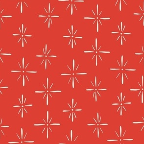 Vintage Sketchy Stars Pattern in Cherry Red and Ivory. 