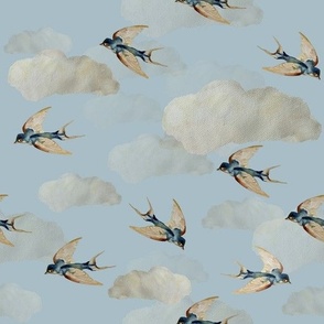 sky blue retro birds