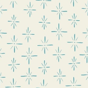 Vintage Sketchy Stars Pattern in Aquamarine Blue and Ivory. 
