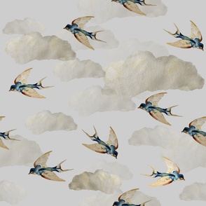 vintage retro grey sky birds / swallows
