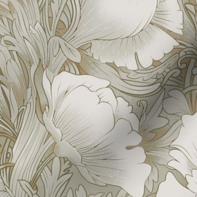 Art Nouveau Chrysanthemums - Cottage Neutral - Largescale