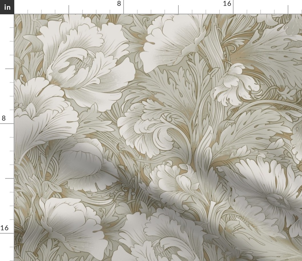 Art Nouveau Chrysanthemums - Cottage Neutral - Largescale