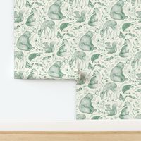 Forest Fauna Toile - green on pale cream 