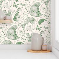 Forest Fauna Toile - moss green 