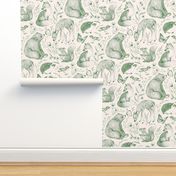 Forest Fauna Toile - moss green 