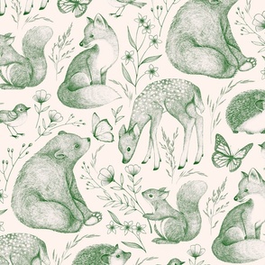 Forest Fauna Toile - moss green 