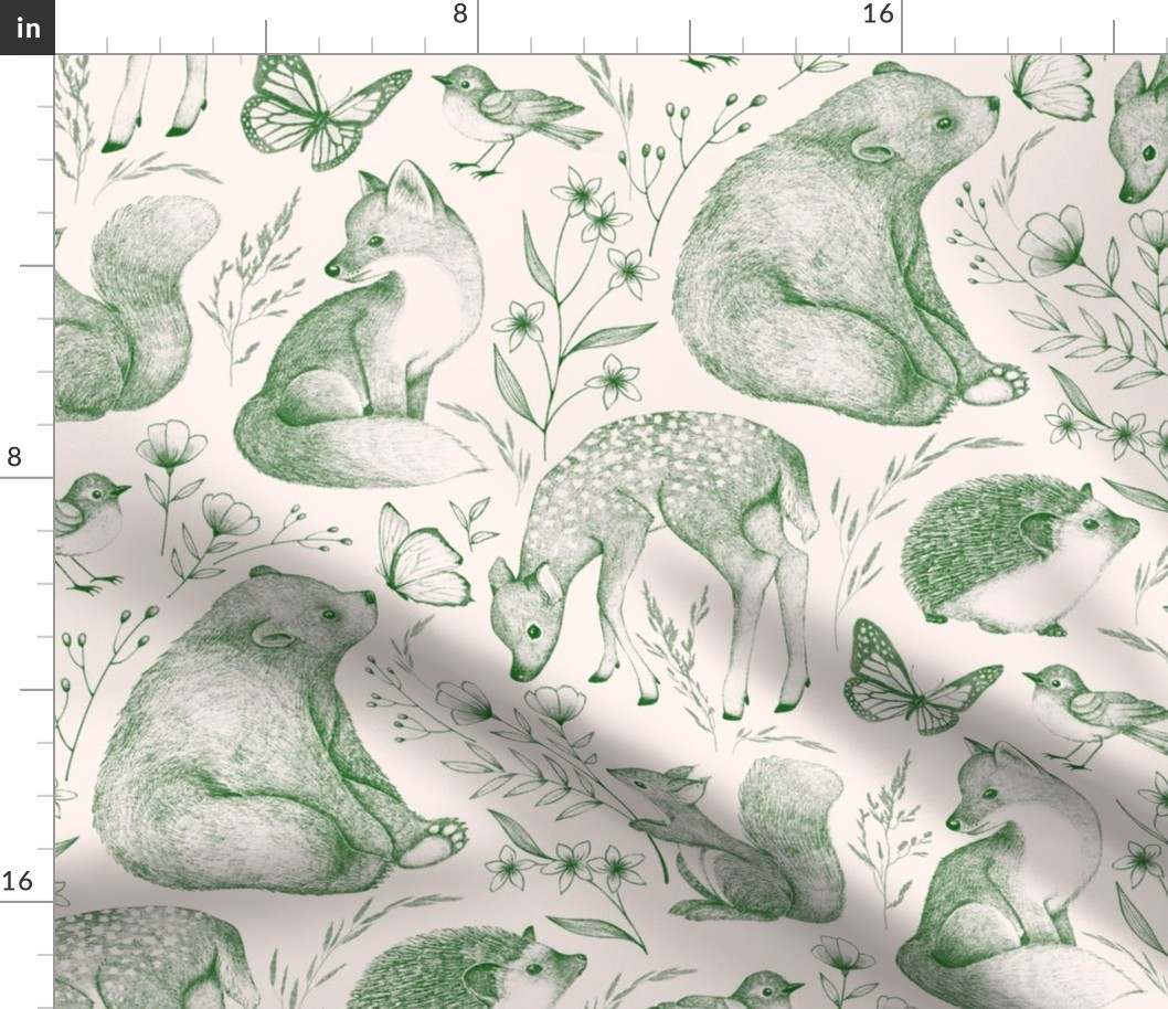 Forest Fauna Toile - moss green 