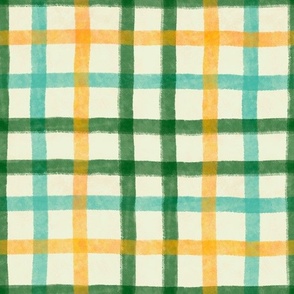 Check - cream, orange, green, blue (medium)