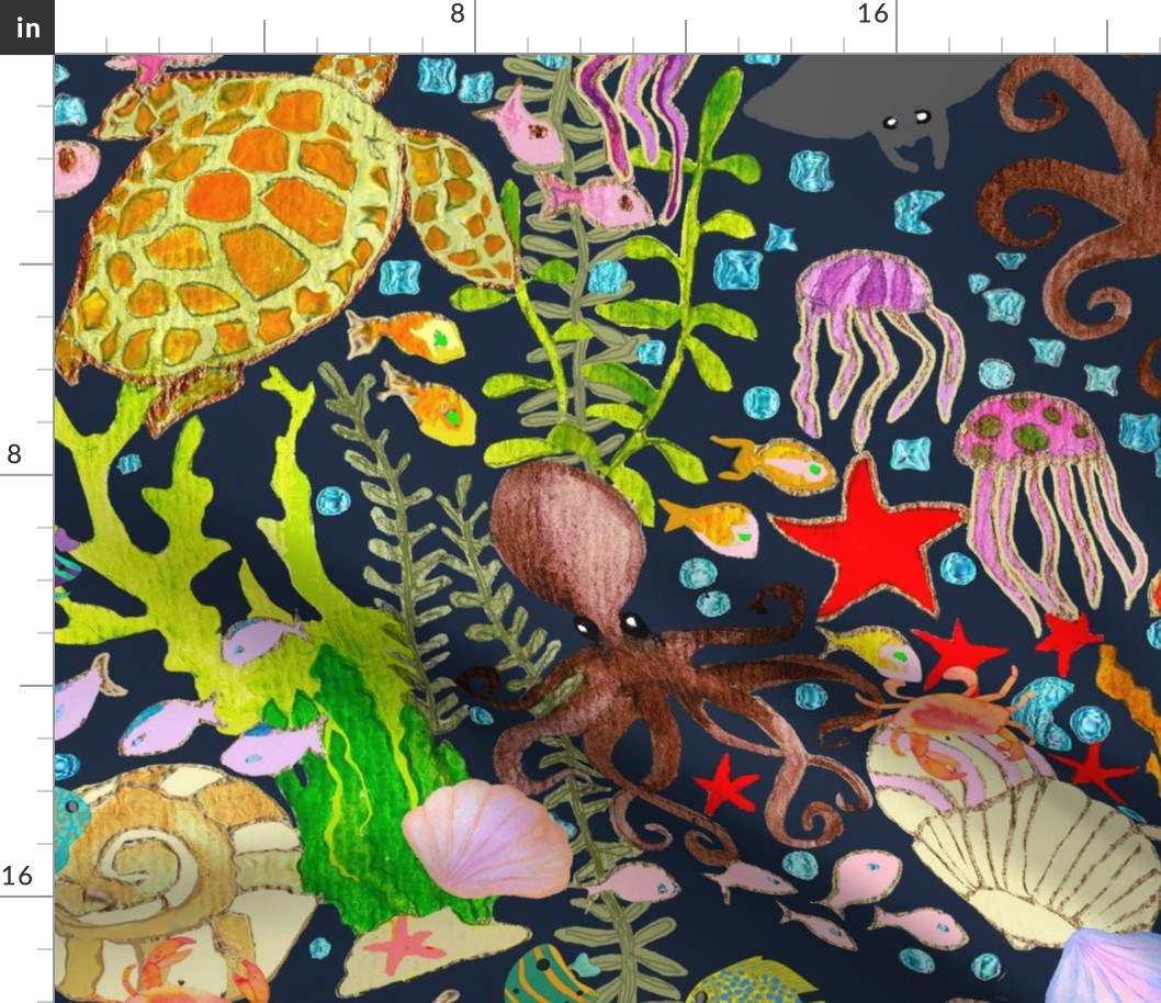 Luminescent Fish, Octopus, Seashells, Crabs, Seashells, Seagrass, Jellyfish, Starfish 