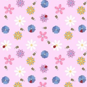 Flowers & Bees in pink