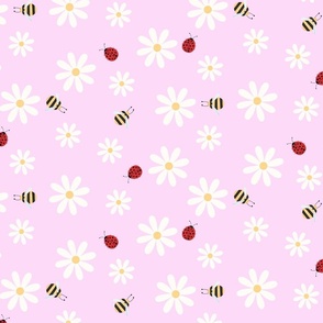 Daisies and cute animals in pink
