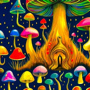 Glowing colorful mushrooms