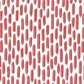 320 - Small scale Serene coral red and off white paint brush stroke marks, organic textures vertical shapes, for apparel for adults, children and duvet covers, table cloths and curtains 