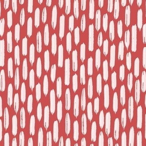 320 - Small scale Serene warm coral red and pink paint brush stroke marks, organic textures vertical shapes, for apparel for adults, children and duvet covers, table cloths and curtains 