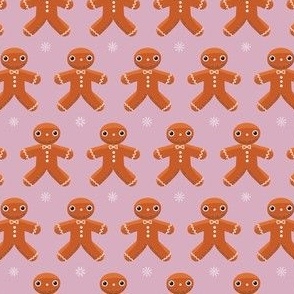 Mini - Cute Geometric Christmas Gingerbread Men & Festive Snowflakes - Blush Pink