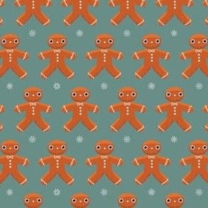 Mini - Cute Geometric Christmas Gingerbread Men & Festive Snowflakes - Sage Green