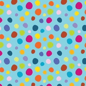 Mini - Modern and fun, multi-coloured bubbles and polka dots on turquoise