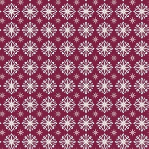 White Snowflakes on a Burgundy Background Small Scale