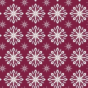 White Snowflakes on a Burgundy Background
