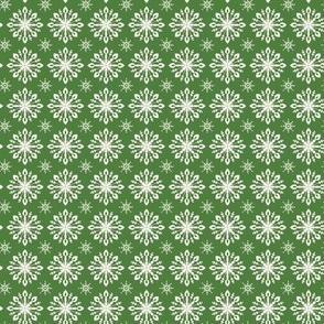 White Snowflakes on a Christmas Green Background Small Scale