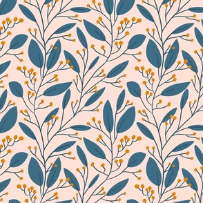 Branches & Berries in teal and mustard