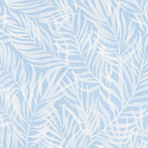 Tropical Palm Fronds - Large - Light Blue and white - Coastal leaves Beach Nautical tree island Jungle plant leaf Nature summer Florida fern Neutral Pale serene spa wallpaper
