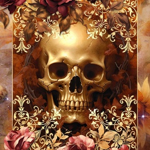 27x36 blanket floral skull gold