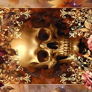 36x54 blanket flroal skull gold    