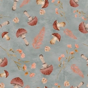 Fairytale Moon Starbursts flower pattern with a textured background in slate Blue