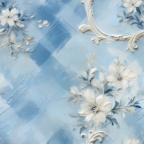 White Flowers on Blue - medium