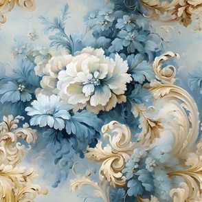 White, Blue & Gold Floral - medium