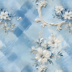 White Flowers on Blue - large