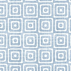 Geometric Concentric Squares Batik Block Print in Light Fog Blue and White (Large Scale)