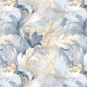 Blue, White & Beige Flowing Leaves - small