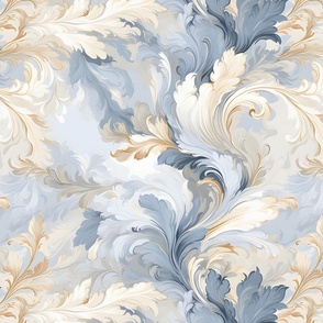 Blue, White & Beige Flowing Leaves - large