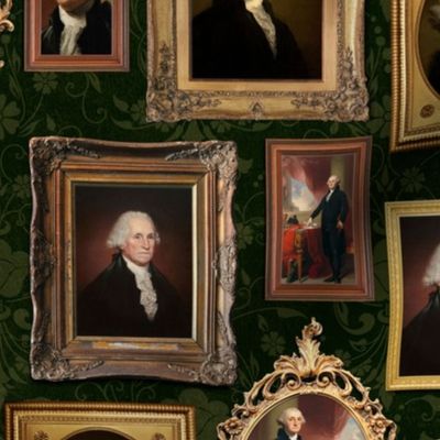 14"  George Washington- American President - Museum Wall Portraits Gold Frames - Dark Green