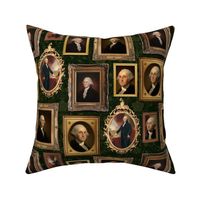 14"  George Washington- American President - Museum Wall Portraits Gold Frames - Dark Green