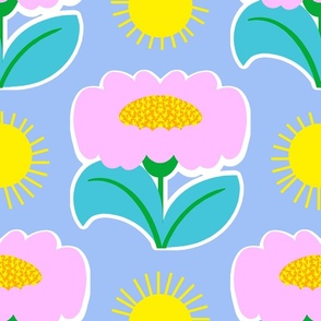 It’s Gonna Be Great Day! Fun Cheerful Daisy Flowers Pastel Pink And Blue With Bright Yellow Sunshine Retro Modern Sticker Wallpaper Style Sunny Scandi Floral Sun Pattern